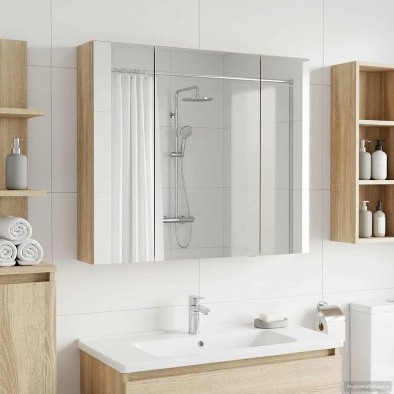 vidaXL Badeværelsesspejlskab Sonoma eg 80 x 14,5 x 70 cm med hylde