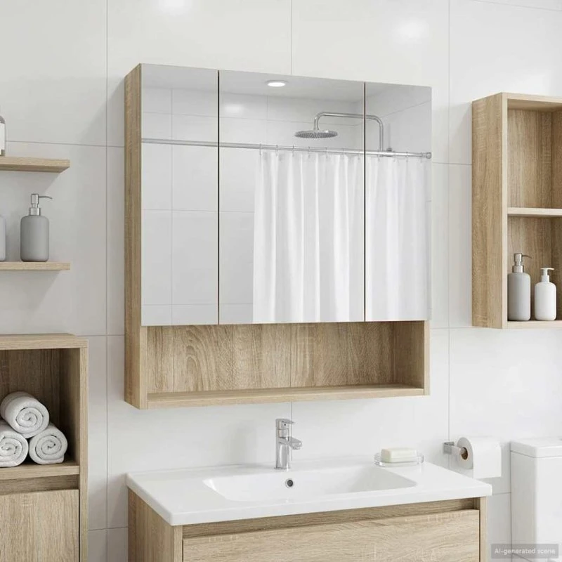 vidaXL Badeværelsesspejlskab Sonoma eg 60 x 14,5 x 70 cm med hylde