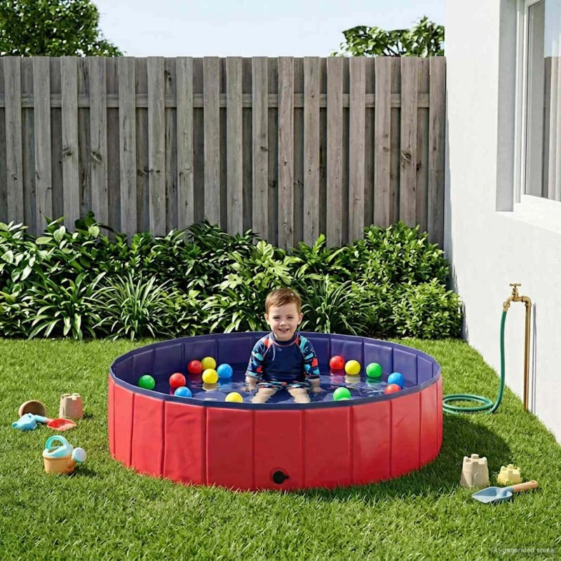 vidaXL Børne- og hundesvømmepool Rød og blå 120 x 30 cm