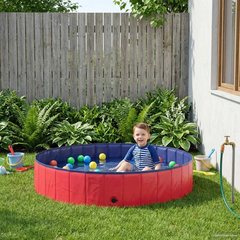 vidaXL Børne- og hundesvømmepool Rød og blå Ø 160 x 30 cm