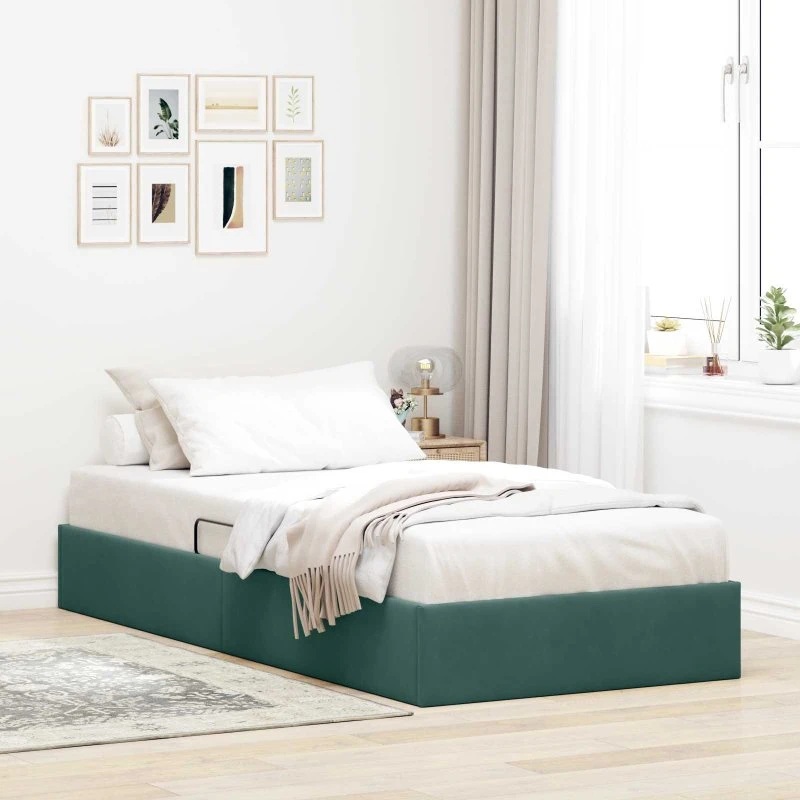 vidaXL Ottoman Sengestel med Opbevaring, Mørkegrøn, 90 x 200 cm