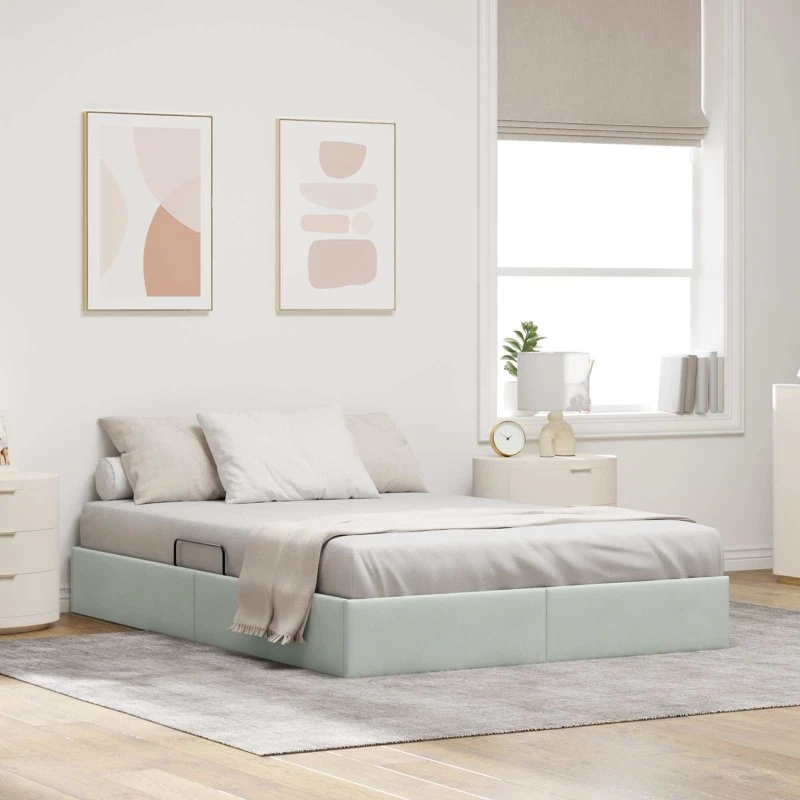 vidaXL Ottoman Sengestel med Opbevaring, Lysegrå, 140 x 200 cm