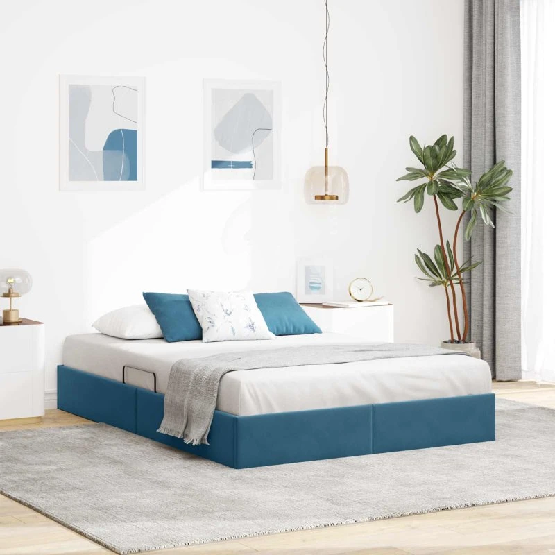 vidaXL Ottoman Sengestel med Opbevaring, Mørkeblå, 140 x 200 cm