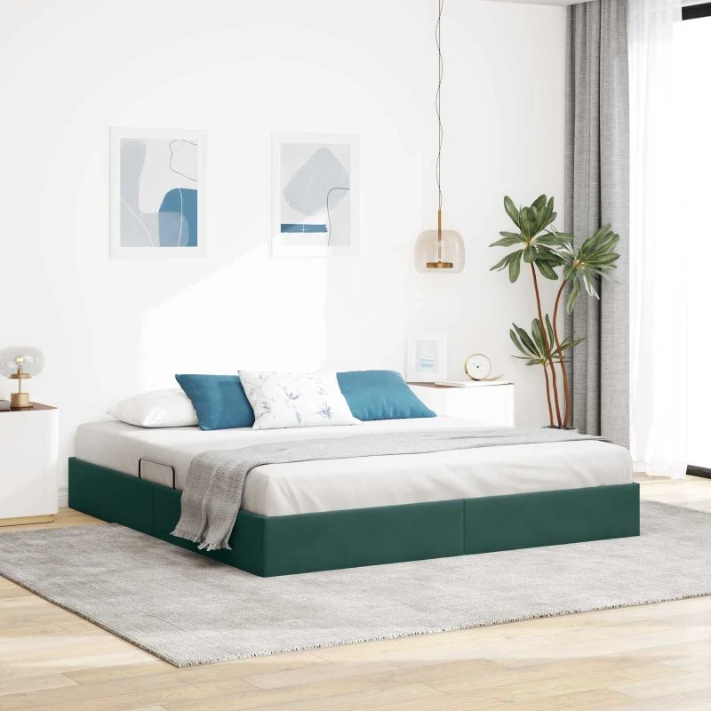 vidaXL Ottoman Sengestel med Opbevaring, Mørkegrøn, 160 x 200 cm