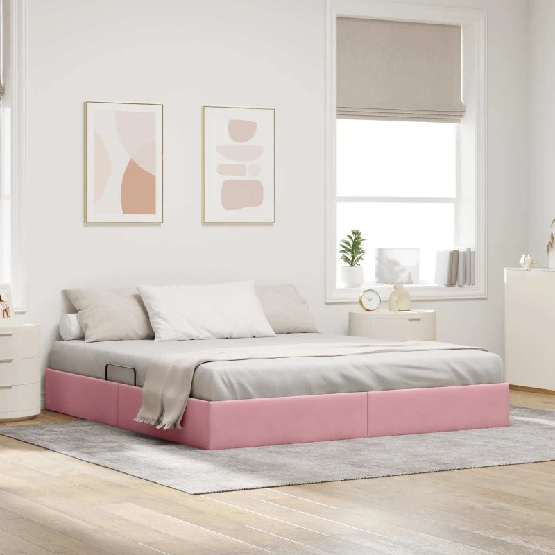 vidaXL Ottoman Sengestel med Opbevaring, Lyserød, 180 x 200 cm