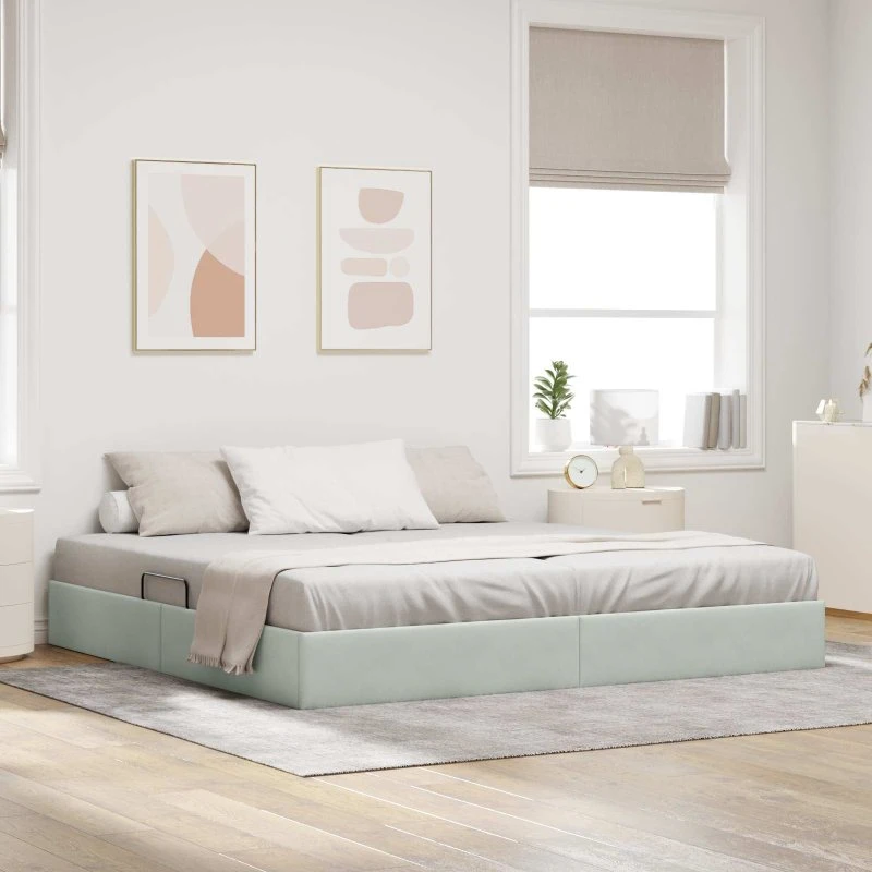 vidaXL Ottoman Sengestel med Opbevaring, Lysegrå, 200 x 200 cm