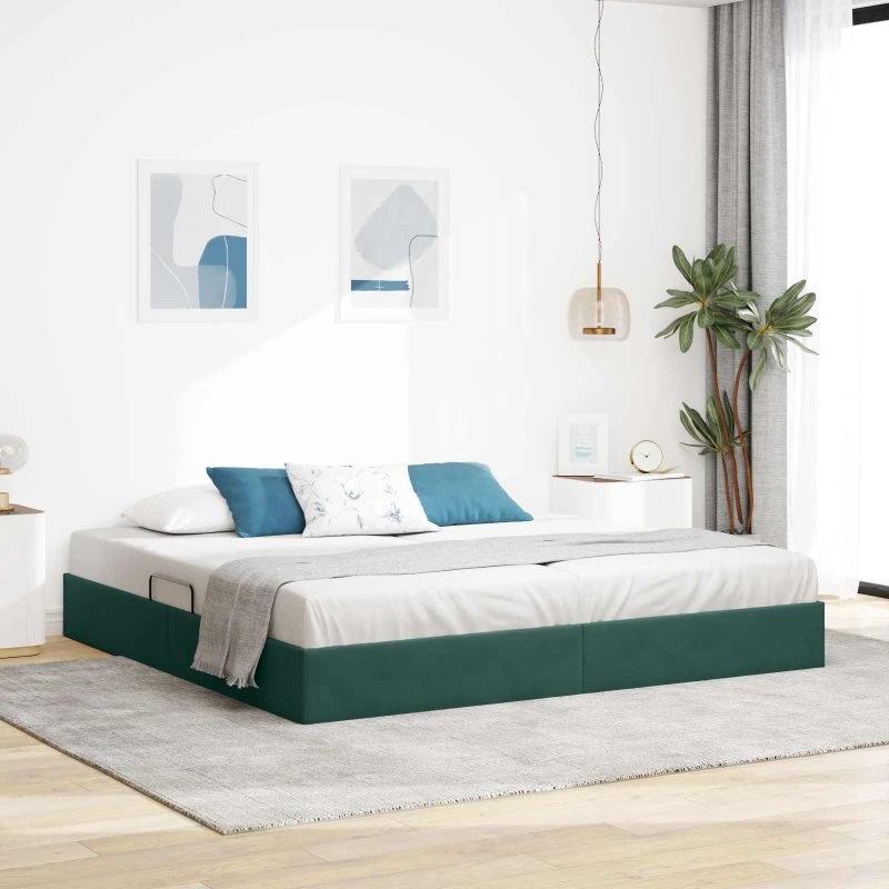 vidaXL Ottoman Sengestel med Opbevaring, Mørkegrøn, 200 x 200 cm
