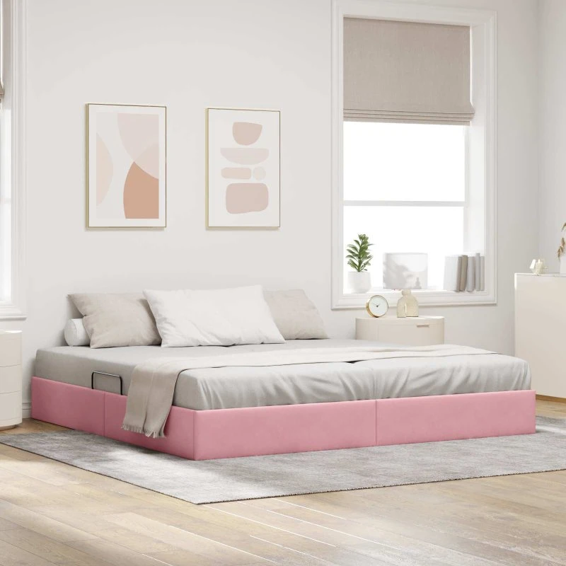 vidaXL Ottoman Sengestel med Opbevaring, Lyserød, 200 x 200 cm
