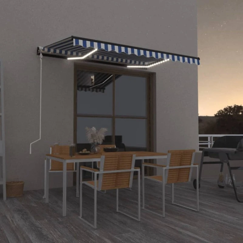Markise M. Led + Vindsensor Automatisk - Grøn og Gul 400×350 cm