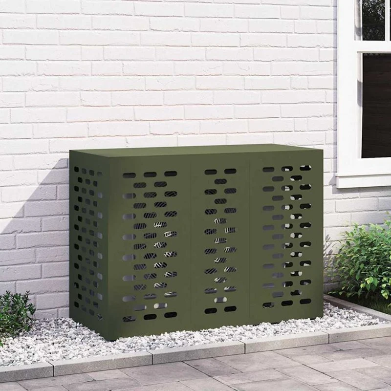 vidaXL Air Conditioner Cover Olivengrøn 110x50x80 cm Stål