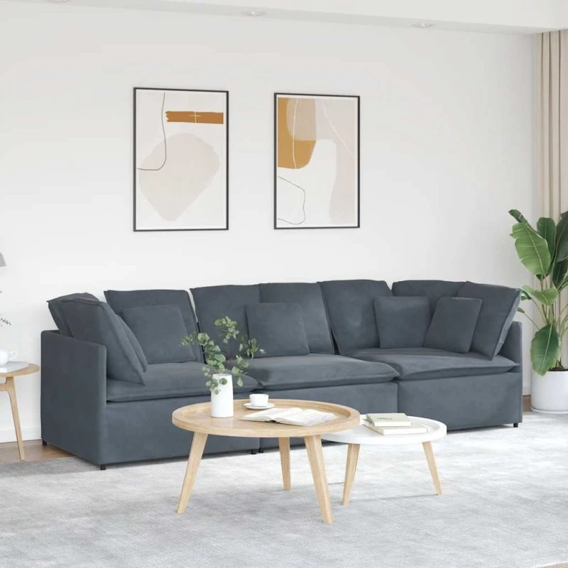 vidaXL modulsofa med hynder fløjl mørkegrå