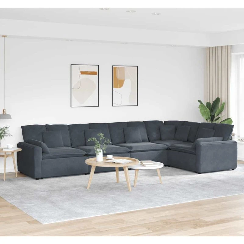 vidaXL modulsofa med hynder fløjl mørkegrå