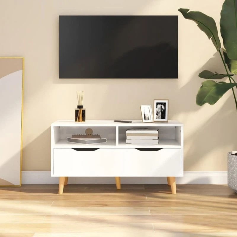 vidaXL tv-bord 90x40x48,5 cm hvid højglans konstrueret træ