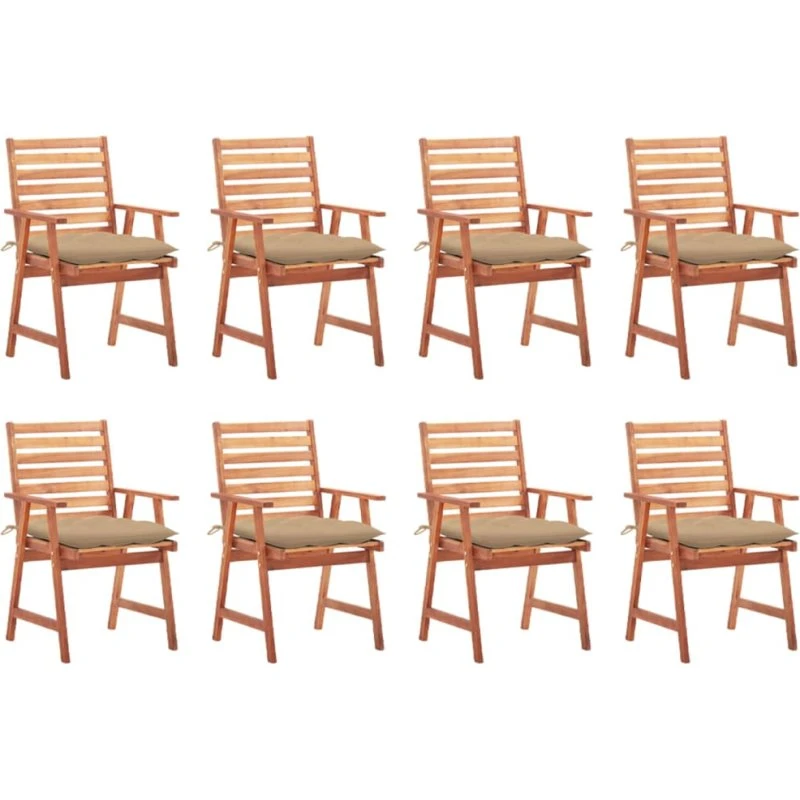 vidaXL Havestole 8 stk. med hynder, massivt akacietræ, beige