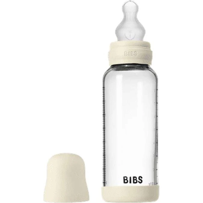 BIBS Sutteflaske i glas 240 ml Silikone - Ivory