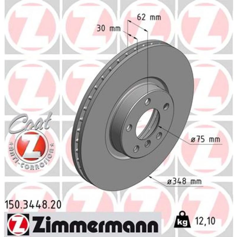 ZIMMERMANN Bremseskive 150.3448.20, COAT Z, 348 mm, foraksel, højkarboniseret