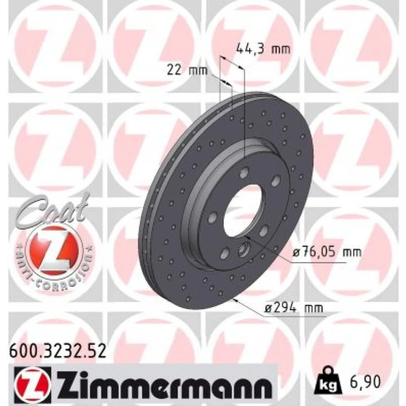 ZIMMERMANN Bremseskive 600.3232.52, bagaksel, 294 mm, SPORT COAT Z