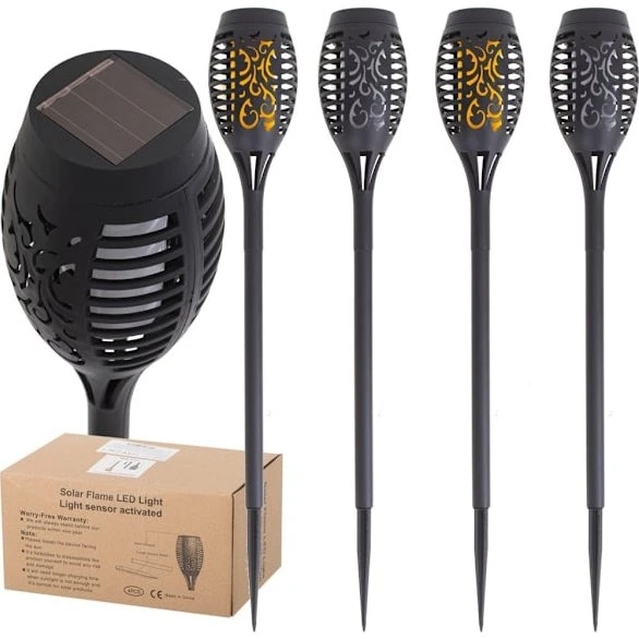 Solcellefakler 4-pak, 12 LED, 51,5 cm, plast