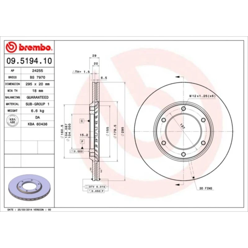 Brembo Bremseskive 09.5194.10 for Nissan (Prime)