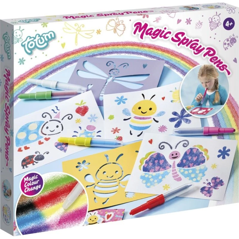 Totum Magic Spraypens – Sæt med 5 Farvepenne og Skabeloner