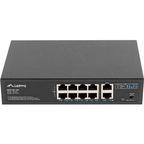 Lanberg RSFE-8P-2GE-120 PoE+ Switch – 8x PoE+, 2x Gigabit, 120W, Rackmount