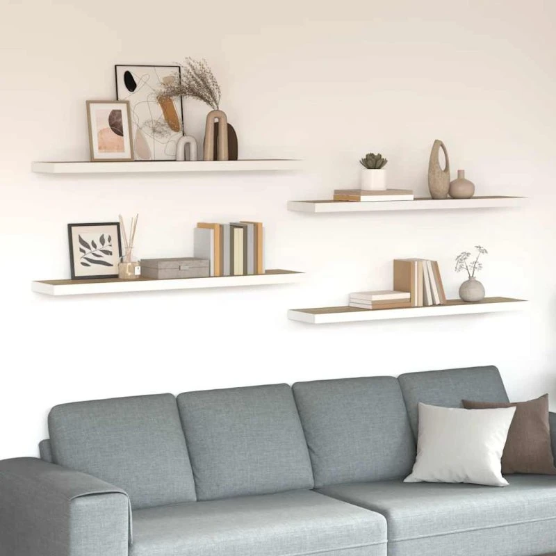 vidaXL Væghylder 4 stk. 120x23,5x3,8 cm MDF egetræsfarve og hvid