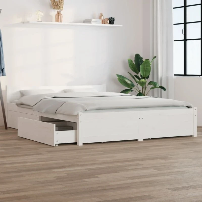 vidaXL Sengeramme med skuffer 140x190 cm hvid