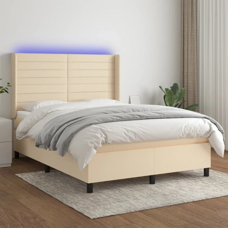 vidaXL Kontinentalseng 140x200 cm Creme med LED-lys