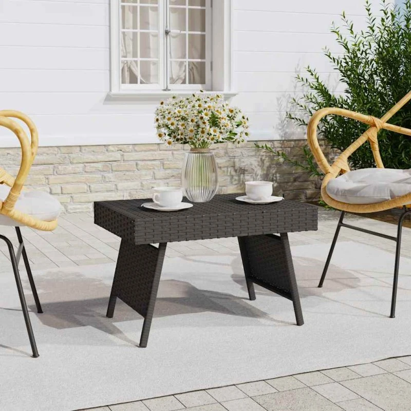 vidaXL Foldbart Sidebord 60x40x38 cm Polyrattan Sort