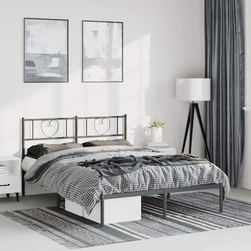 vidaXL Sengeramme med Sengegavl 150x200 cm Metal Sort