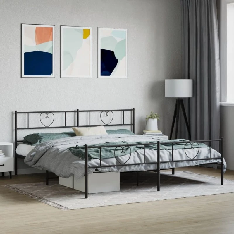 vidaXL Sengeramme 180x200 cm sort med fodgærde