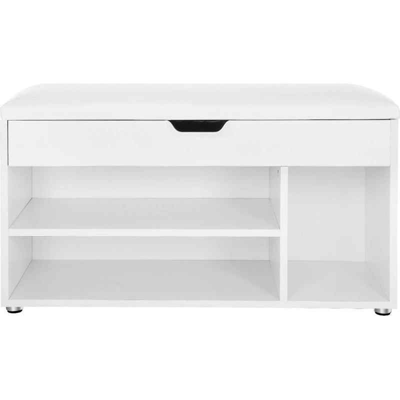 VASAGLE Skobænk med opbevaring, hvid, 80×30×44 cm, 2 hylder, polstret sæde