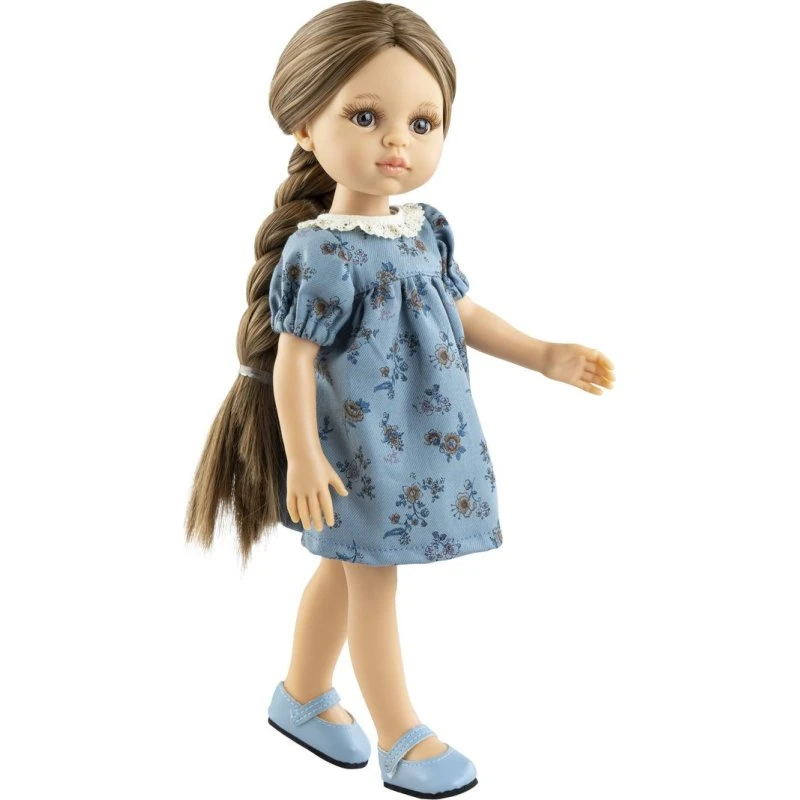 Paola Reina Laurie, Blå Kjole, Hvide Flæser, Blå Sko Dukke (32 cm)