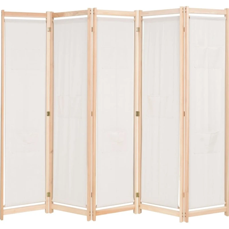 vidaXL 5-panels rumdeler 200 x 170 cm cremefarvet