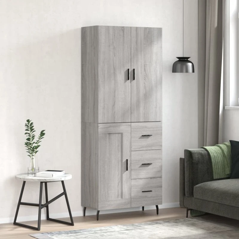 vidaXL Højskab 69,5x34x180 cm Konstrueret Træ Grå Sonoma-Eg