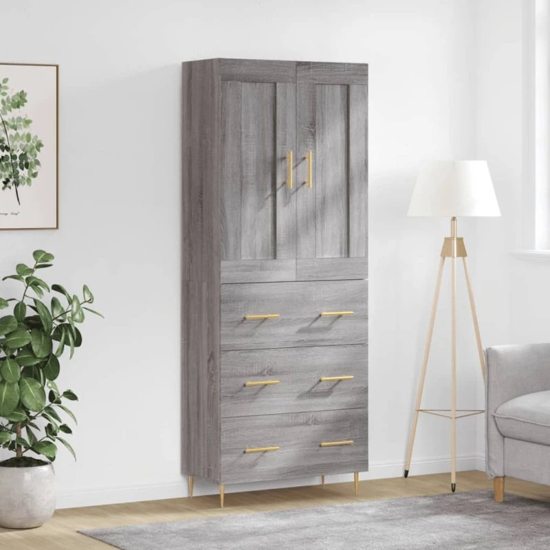 vidaXL Højskab 69,5x34x180 cm Konstrueret Træ Grå Sonoma-Eg
