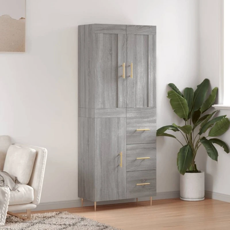 vidaXL Højskab 69,5x34x180 cm Konstrueret Træ Grå Sonoma-Eg
