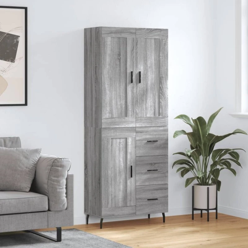 vidaXL Højskab 69,5x34x180 cm Konstrueret Træ Grå Sonoma-Eg