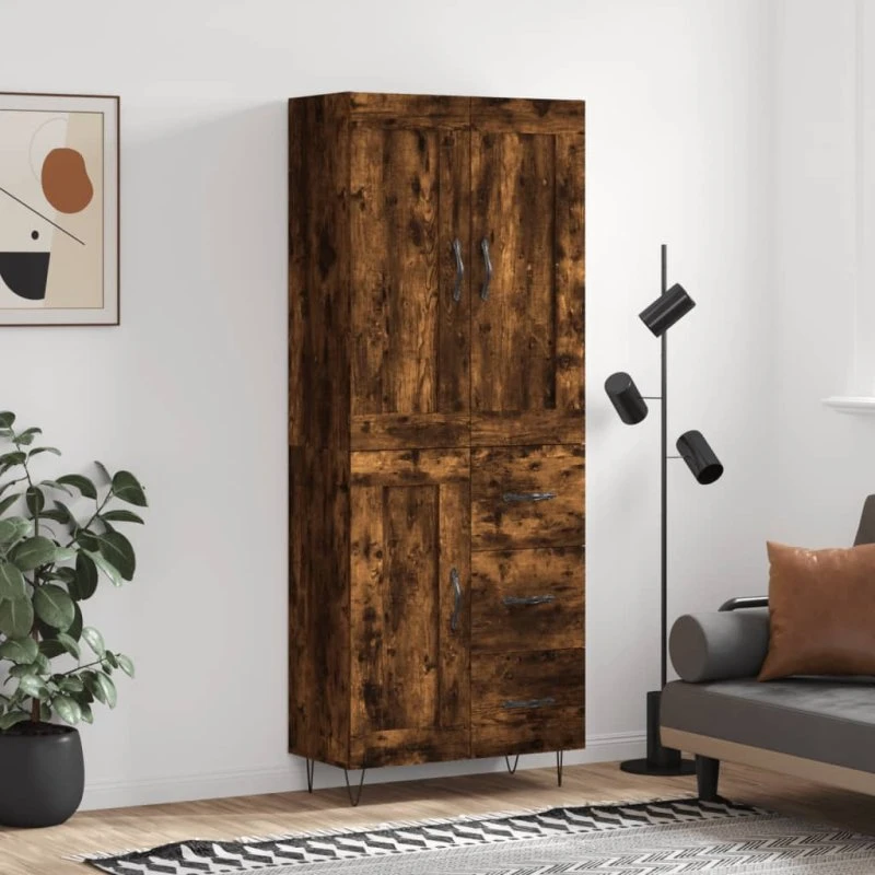vidaXL Højskab 69,5x34x180 cm Røget Egetræsfarve Konstrueret Træ