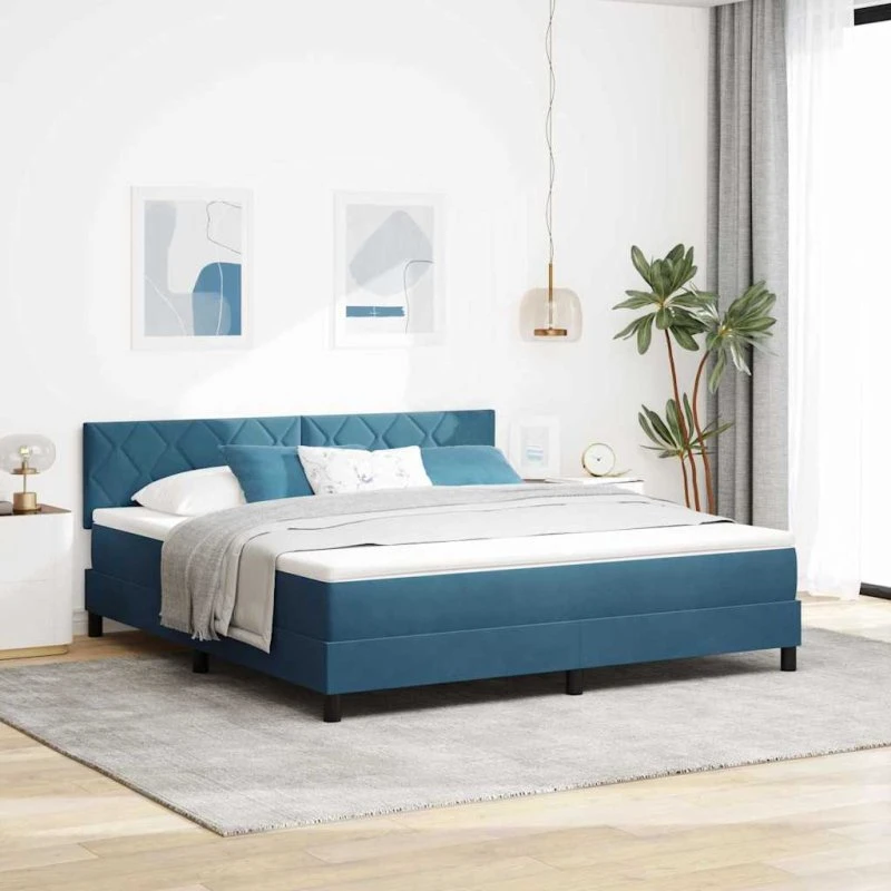 vidaXL Mørk blå Boxspring seng 180x200 cm med fløjl