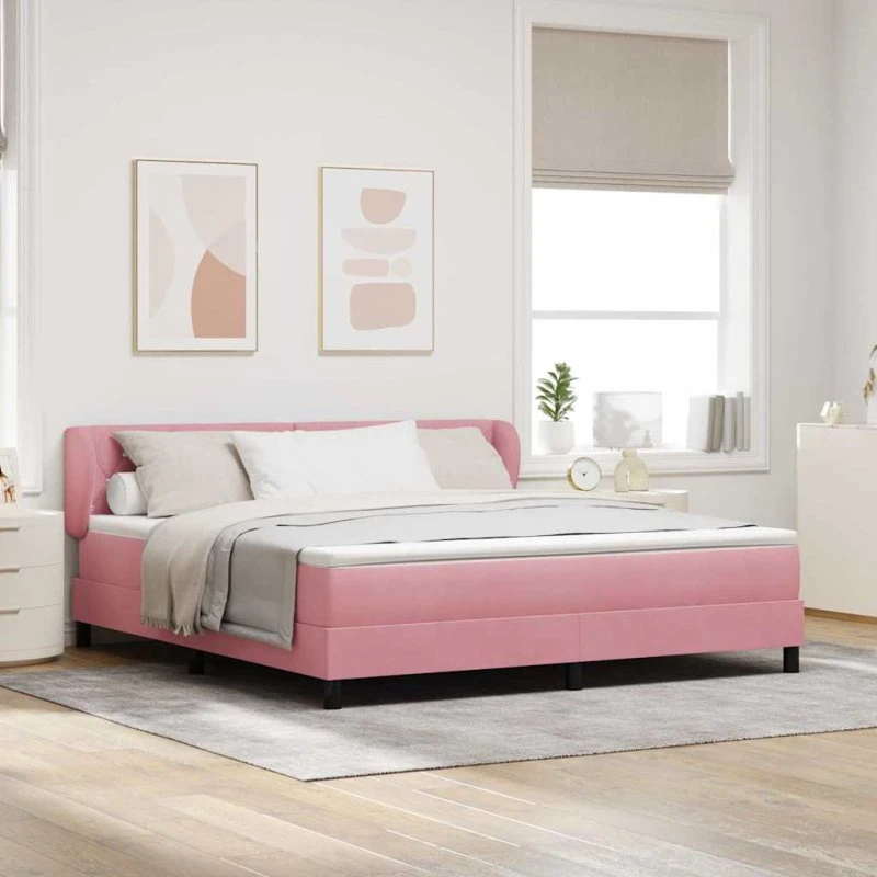 vidaXL Box Spring-seng Lyserød 180x200 cm Fløjl med justerbar gavl