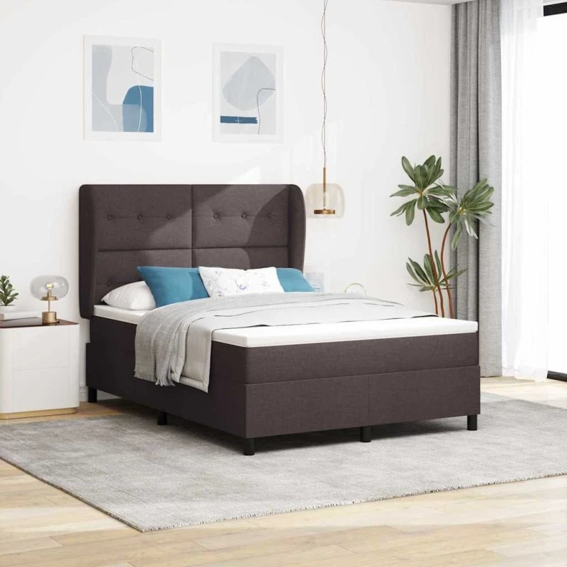 vidaXL Box spring seng med madras, mørkebrun, 140 x 190 cm