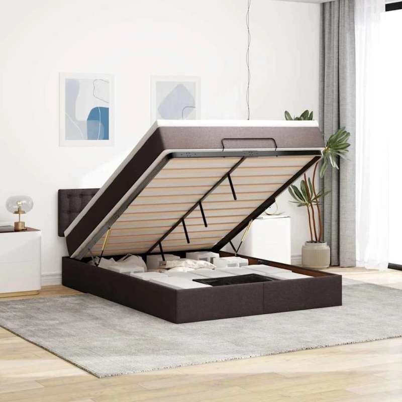 vidaXL Ottoman Seng med Madras & LEDs, Mørkebrun 140x190 cm