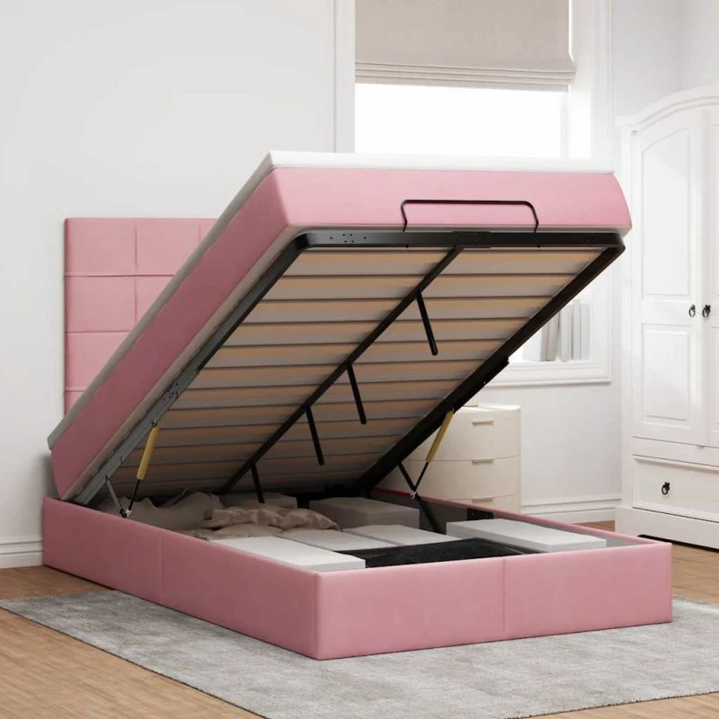 vidaXL Osmannisk sengeramme med madrasser 120x190 cm fløjl lyserød