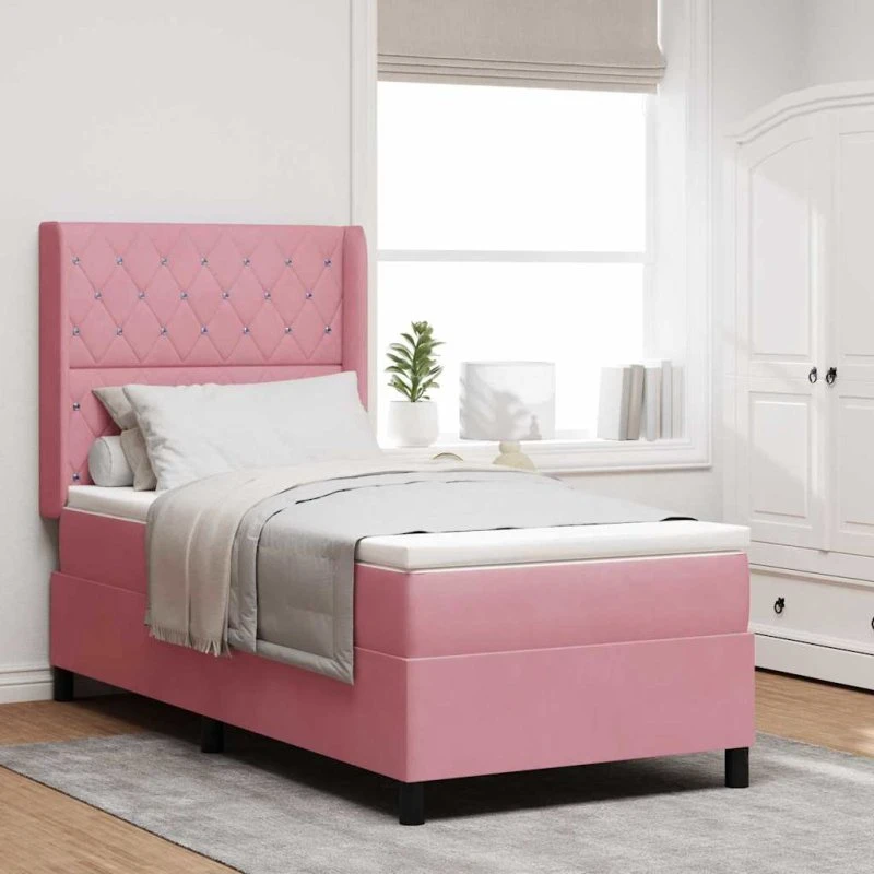 vidaXL Box spring seng med madras Lyserød 90 x 200 cm Fløjl