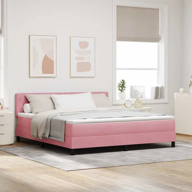 vidaXL LED Box Spring Seng Lyserød 180x200 cm Fløjl