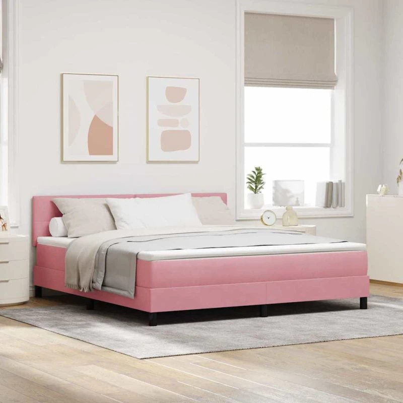 vidaXL LED Box Spring Seng Lyserød 180x200 cm Fløjl