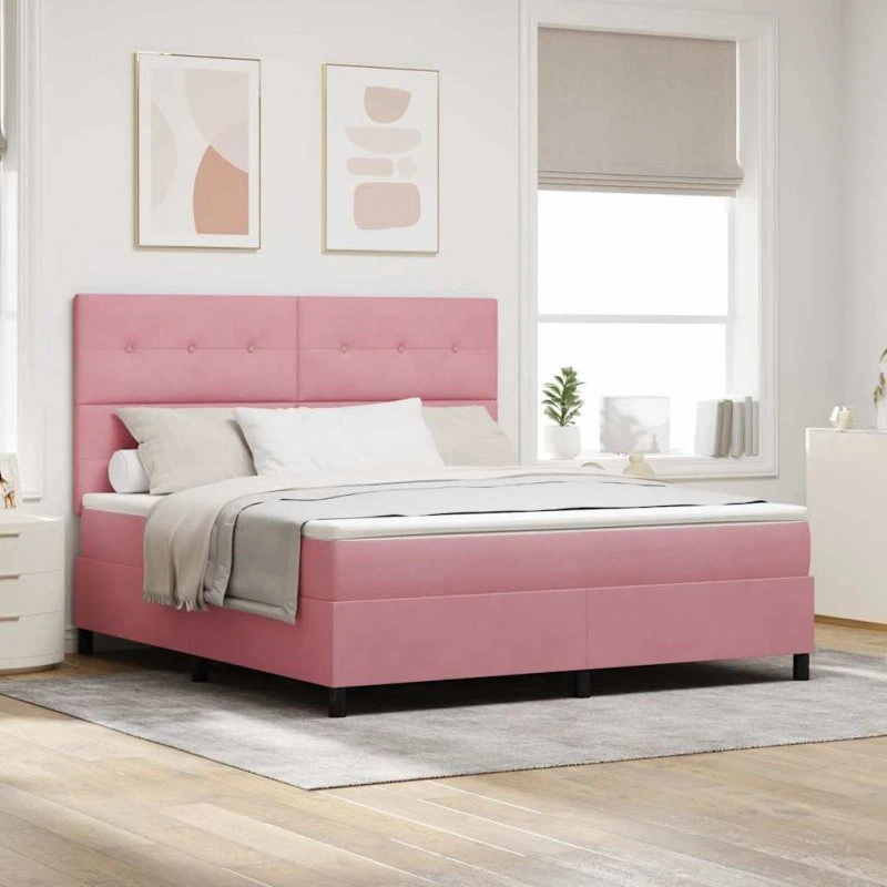 vidaXL LED Box Spring Seng, Lyserød, 180 x 200 cm