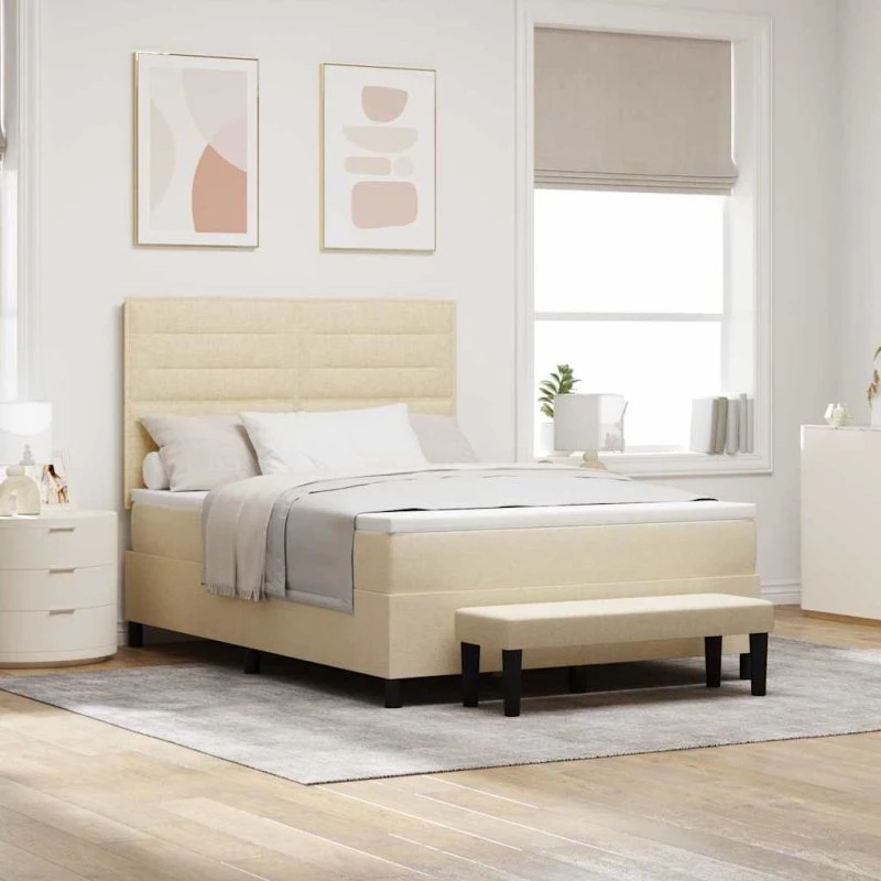 vidaXL Boxspring Seng Creme 140x190 cm med Justerbart Hovedgærde