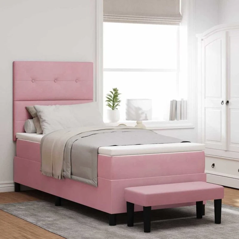 vidaXL Boxspring seng med fløjls hovedgavl, lyserød, 200 x 90 cm